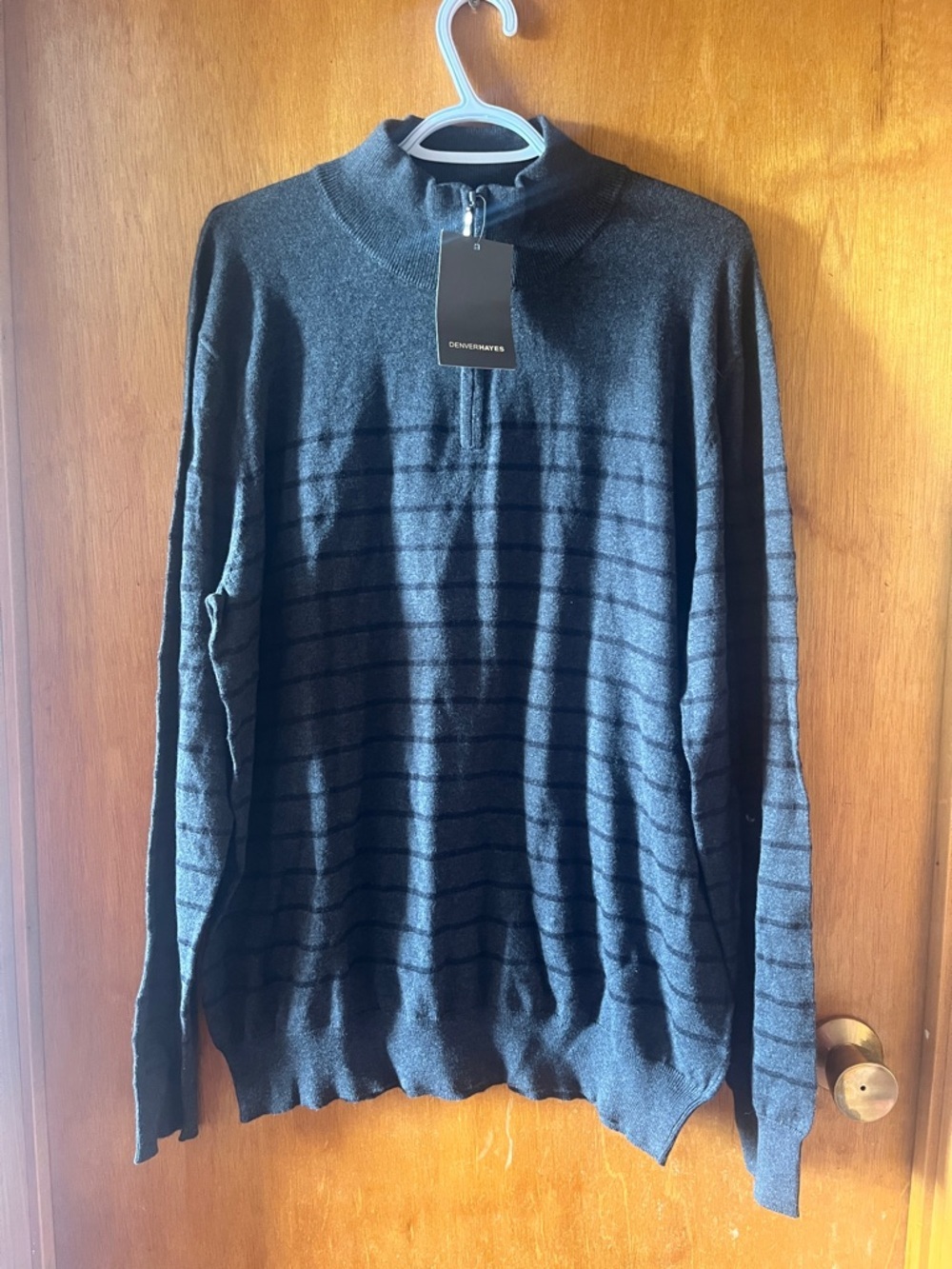 Denver Hayes Men's Charcoal and Black 1/4 Zip Mock-Neck Sweater 2XL